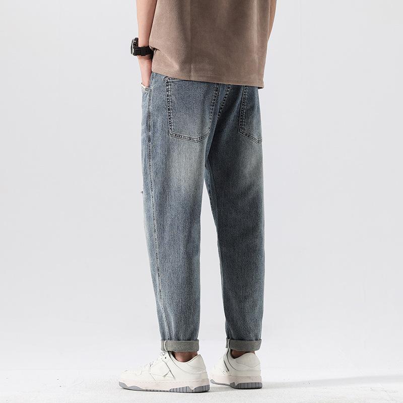 Retro Washed Micro-cone Ripped Jeans Male Dad Casual Trousers American Micro-ha Radish Trendy Brand Boys Pants
