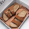 Men Slip On Cork Sandals Clogs Slide Slippers With Double Buckles Suede Leather Comfort Footbed Classics Health Soles Summer