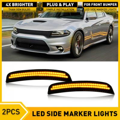 Front Bumper Smoked Amber Side Marker Signal Lights For 15-22 Dodge Charger EOA