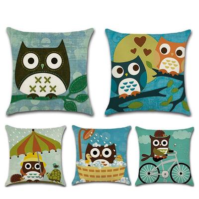 Cute Cartoon Owl Pattern Cushion Cover Owl Cotton Linen Decorative Pillowcase Pillow Case For Sofa Car Home Accessories Almohada