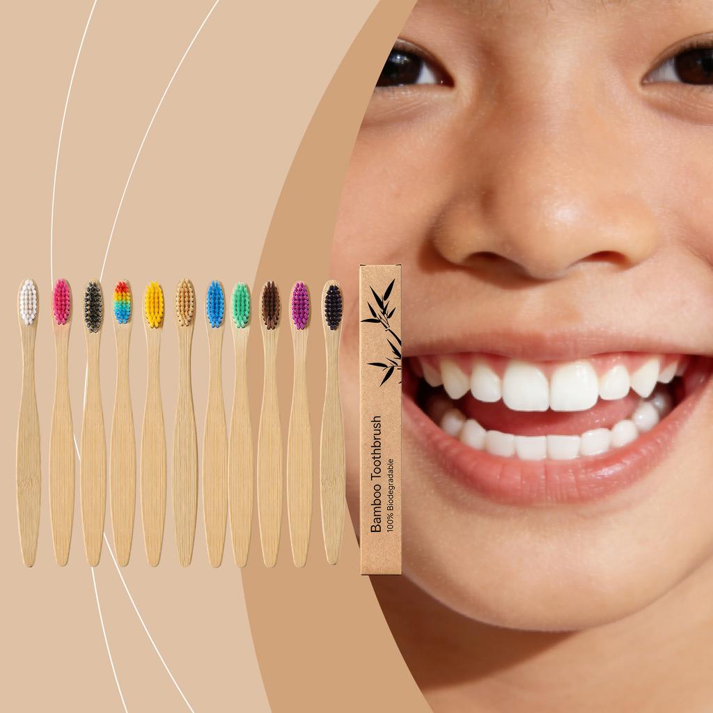 Bamboo Toothbrush Flat Bristle Manual Gentle Clean Lightweight Comfort Handle for Daily Home Use 4-Pack