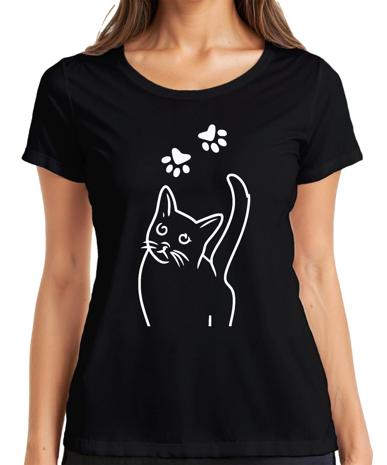 Katze Pfotenabdruck Katzenpfoten Katzenliebhaber Minimalistisch Damen T-Shirt XXL