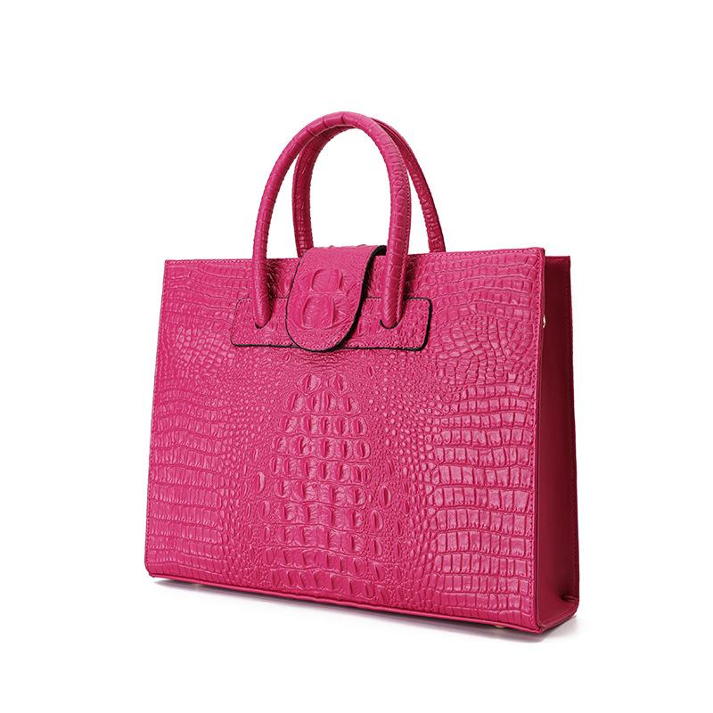 VEZFAA Nuevos Bolsos de Mano de Lujo para Mujer con Patrón de Cocodrilo de Cuero Genuino, Bolsos de Hombro de Cuero Genuino para Mujer, Bolsos de Negocios para Ordenador