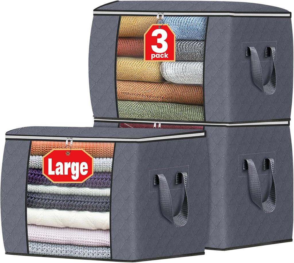 Fab Totes Storage Bags,Clothes Blanket Storage Bins Foldable Closet Organizers with Reinforced Handle for Home Dorm Storage and Organization