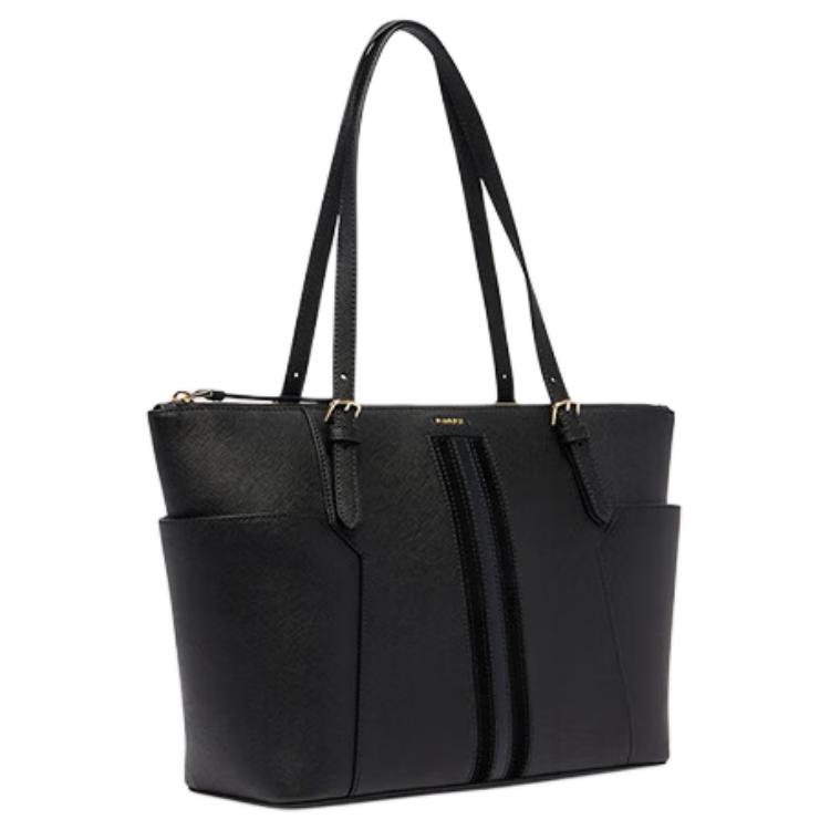 Bally Zipper Closure Striped Decorative Design Embossed Cowhide Tote Handbag Large Women tote Black Light-Gold 6306270