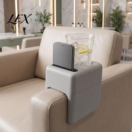 Professionelt Styling Station Tilbehør Frisørstol Armlæn Bakke, Hår Opbevarings Organizer med Telefon/Kopholder, Plast Skønheds Arbejdsplads Sidebord til