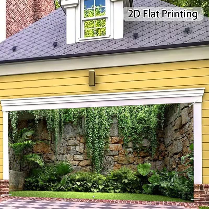 2D Rough Cobblestone Wall Jungle Greenery Lawn Yard Photo Background