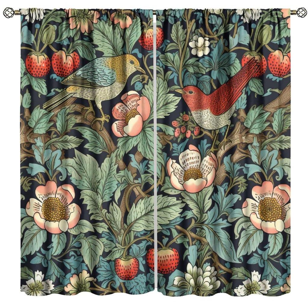 Tenda Retro Finestre William Morris con Motivo Botanico, Tenda Oscurante William Morris Arte Floreale 2 Pannelli