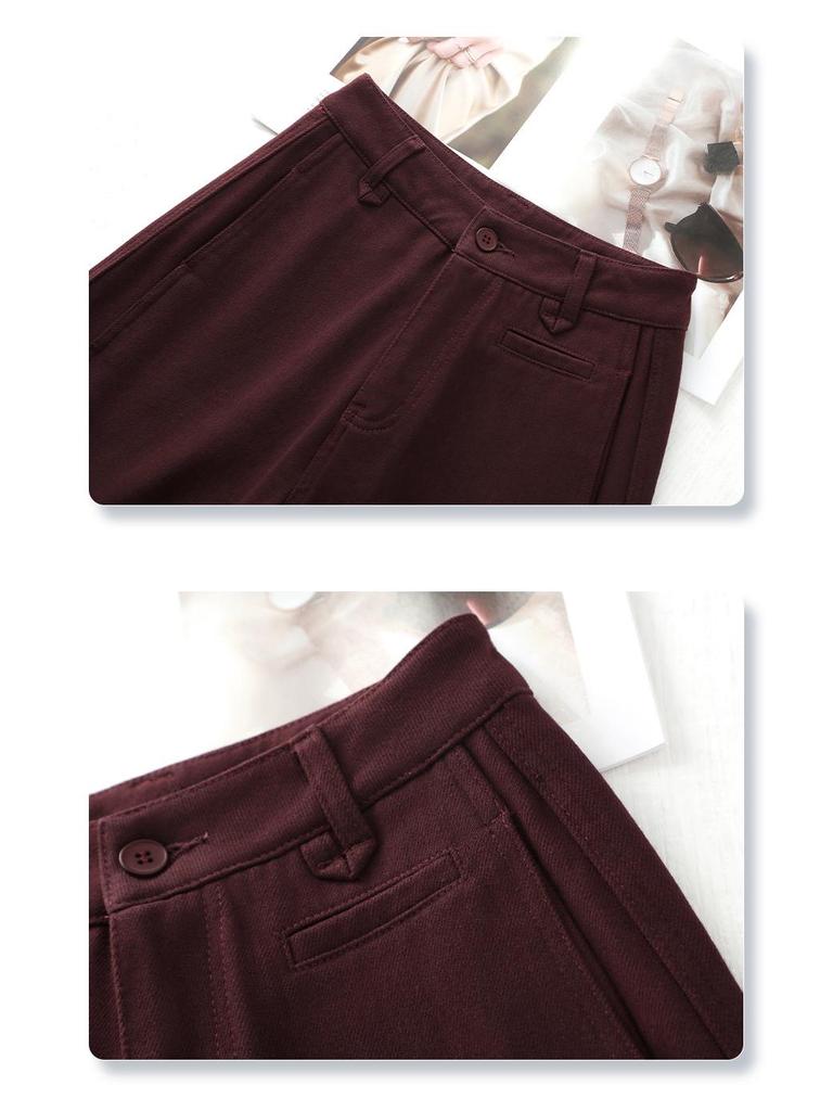 Ancola Women's Red Fleece-Lined Vintage Straight-Leg Jeans - Autumn/Winter 2024 Loose Slim-Fit Wide-Leg Pants.