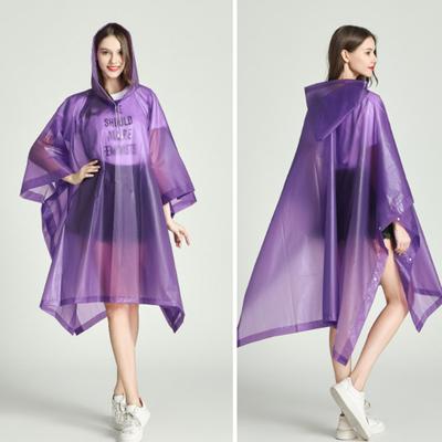 EVA Transparent Hooded Raincoat Adult Unisex Mid-length Poncho with Snap Buttons Waterproof Windproof Hiking Raincoats for Men Women
