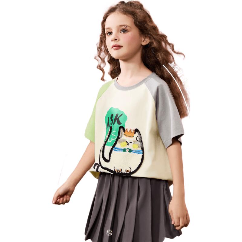ASK JUNIOR Girls' Color-Block Breathable Short Sleeve T-Shirt
