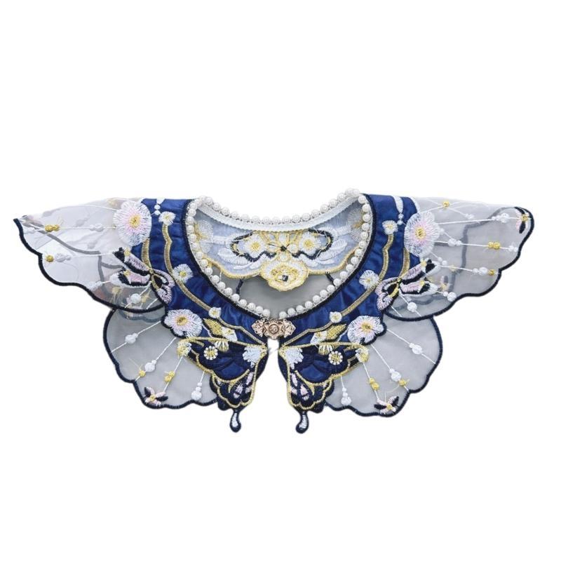 Women's Elegant Pearl-Embellished Shawl | Detachable False Collar & Shoulder Wrap with Yunjian-Style Decorative Flowers H7EF