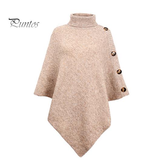 

Женский свитер с высоким воротником, однотонный, в стиле накидки, свитер, пальто, украшение на пуговицы, свободный крой, повседневный, для поездок на работу, вязаный топ S абрикосовый