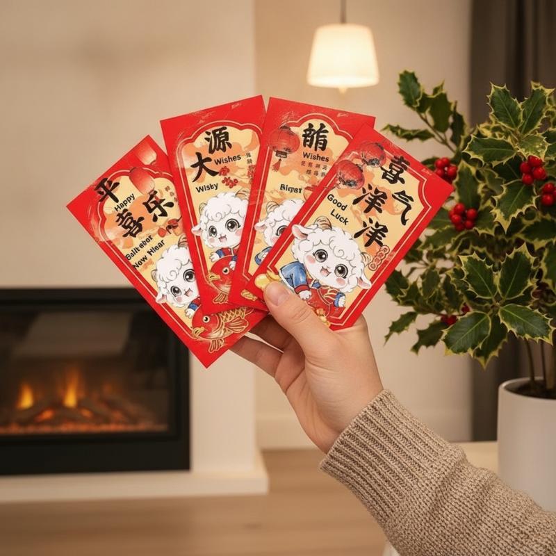 6Pcs/Pack Year Of The Sheep Red Envelope 2027 Year Of The Sheep Red Envelope Cartoon Lamb Pattern Red Packet
