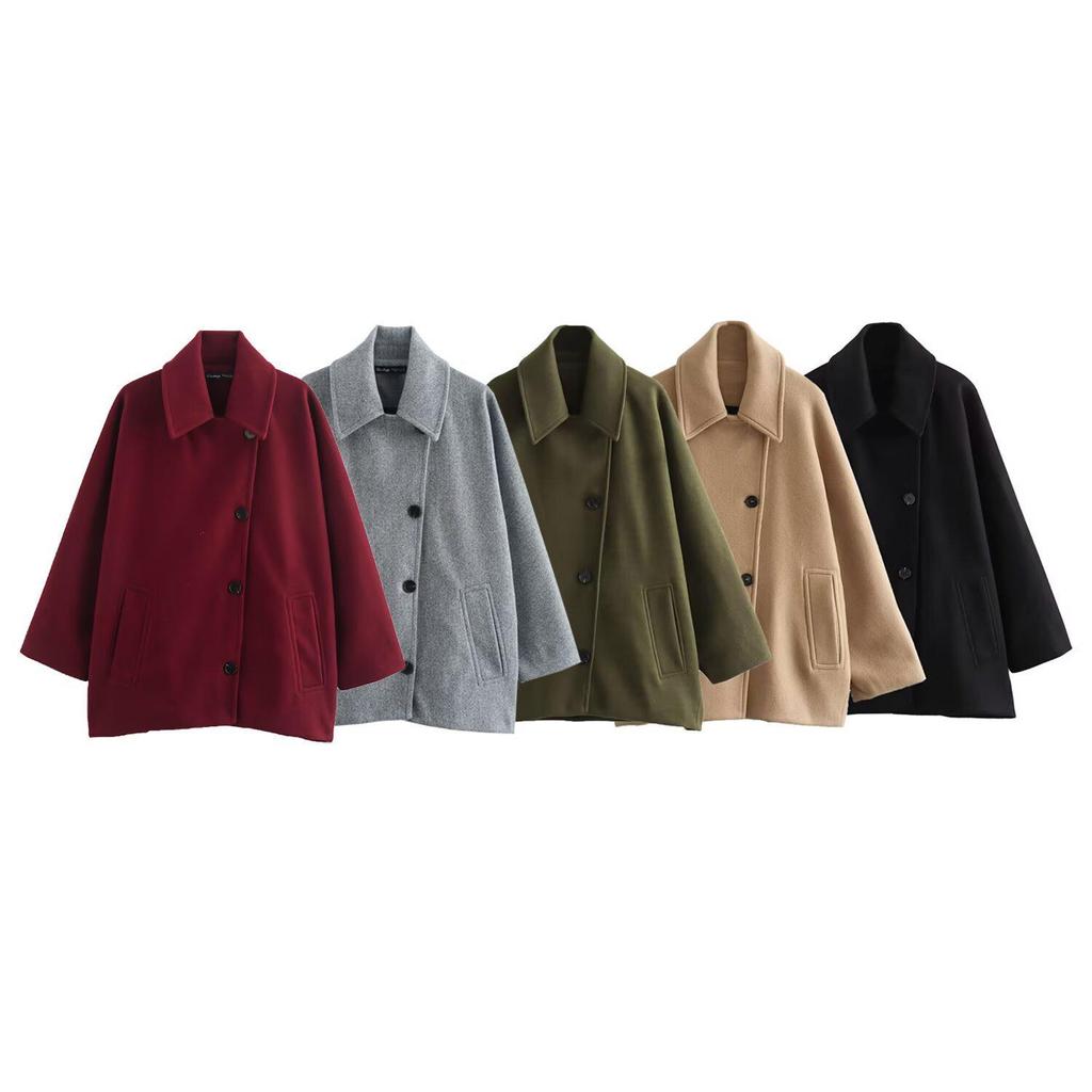 Women's European Style Turn-Down Collar Wool Overcoat, Winter Outerwear, Available in Multiple Colors