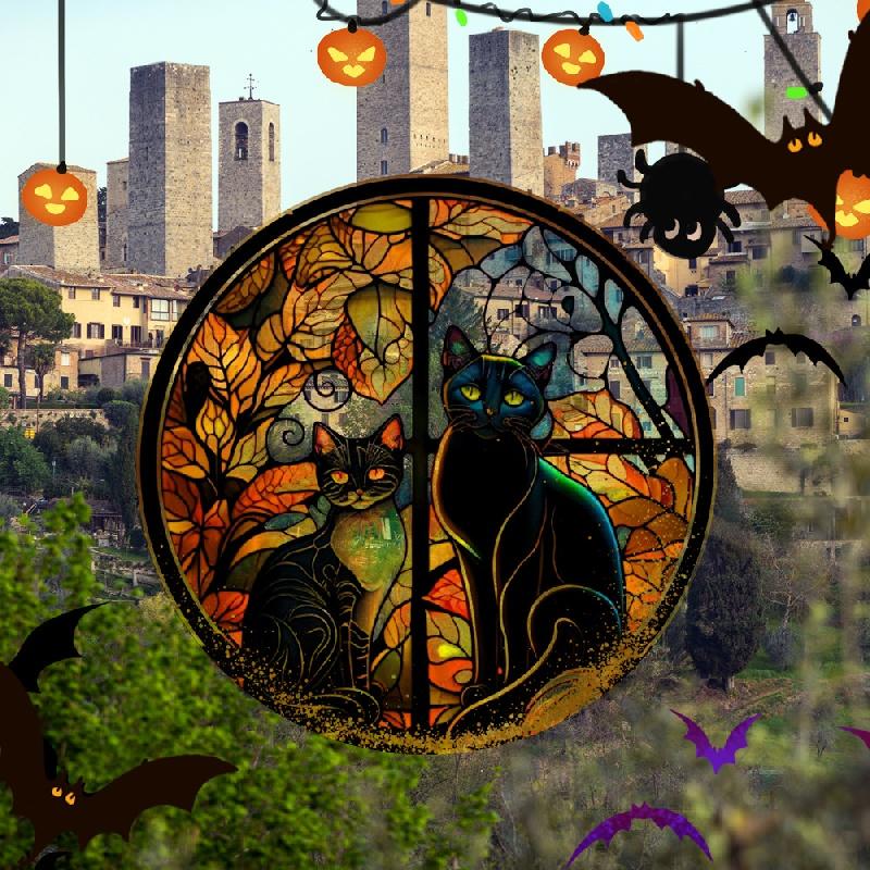 Scary Cat Halloween Decorative Static Cling Glass Sticker, Window Party Decoration Wall Car Sticker Window Decoration#47