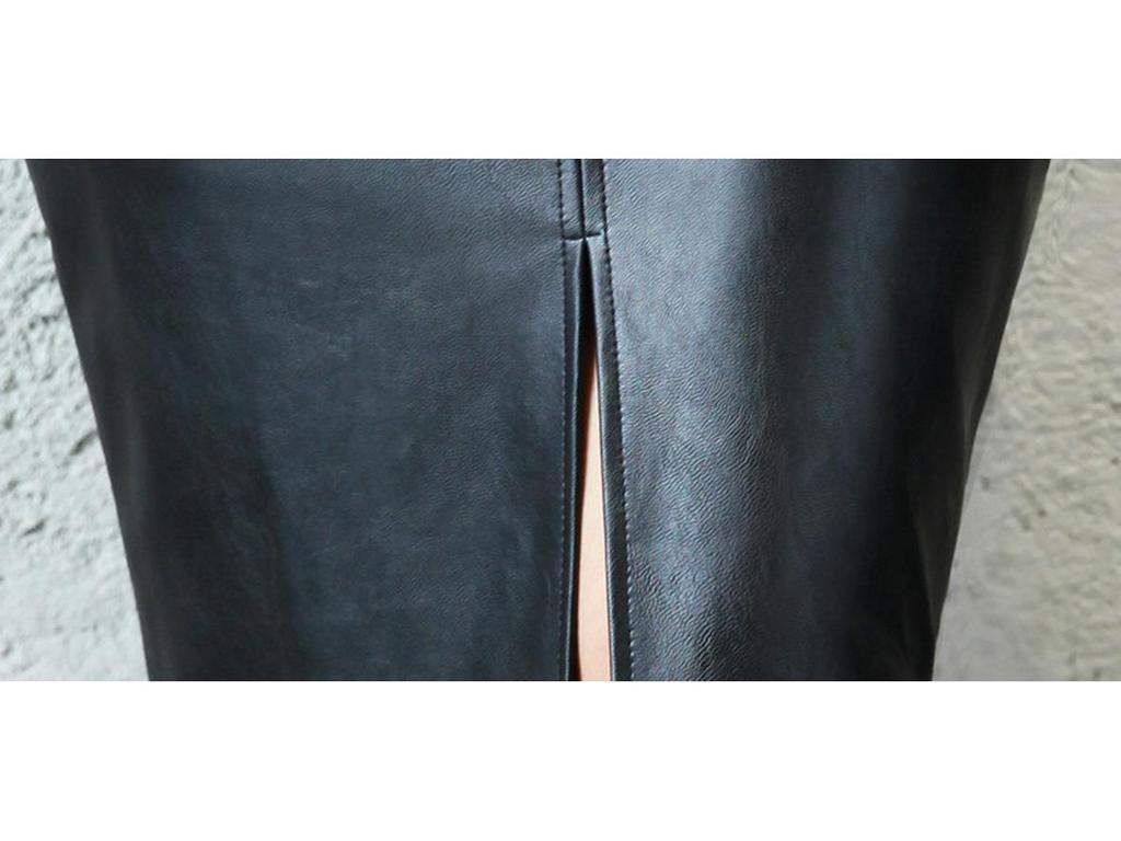 Women's Slimming Leather Pencil Skirt - Mid-Length with Slit