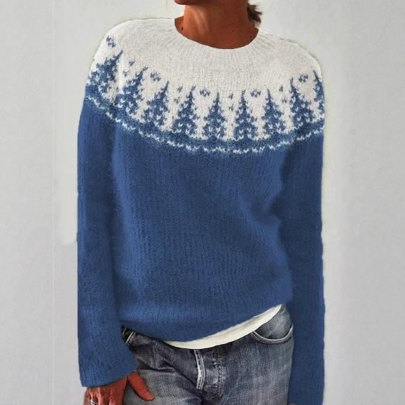 Europäischer & Amerikanischer Damen Lockerer Farbblock Rundhals Mode Pullover