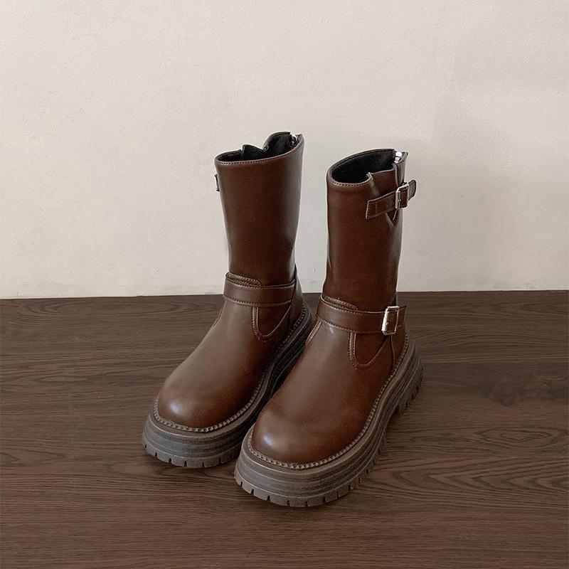 

Коричневые ботинки Martin на платформе в ретро-британском стиле женские летние универсальные высокие короткие ботинки Maillard 2025 года 39 коричневый