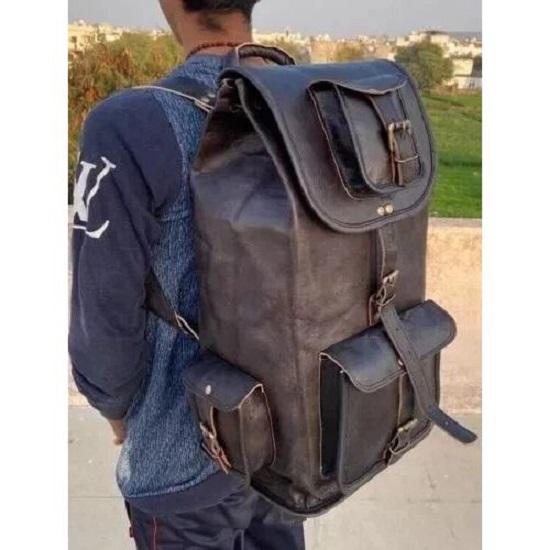 Leather Vintage Laptop New Backpack Travel Rucksack Bag Genuine Goat Men'S