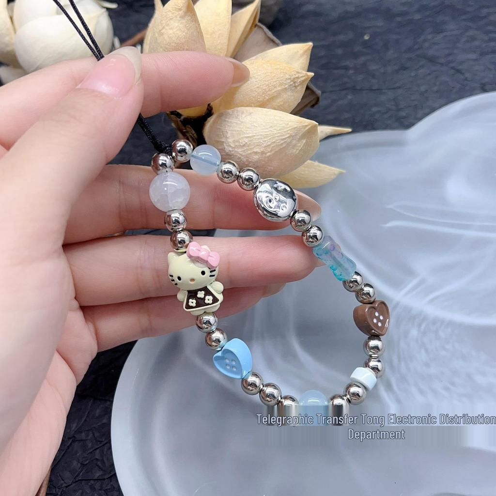 Alloy Kiki Cat Heart Phone Case with Camera Button, Journal Card Holder, and DIY Handmade Beaded Lanyard