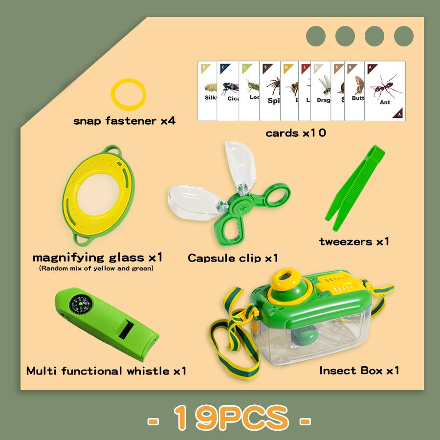 Boîte d'observation d'insectes pour enfants Exploration extérieure Grand filet de capture Pince Jouet Télescope Sifflet Carte Vêtements d'exploration pour garçon