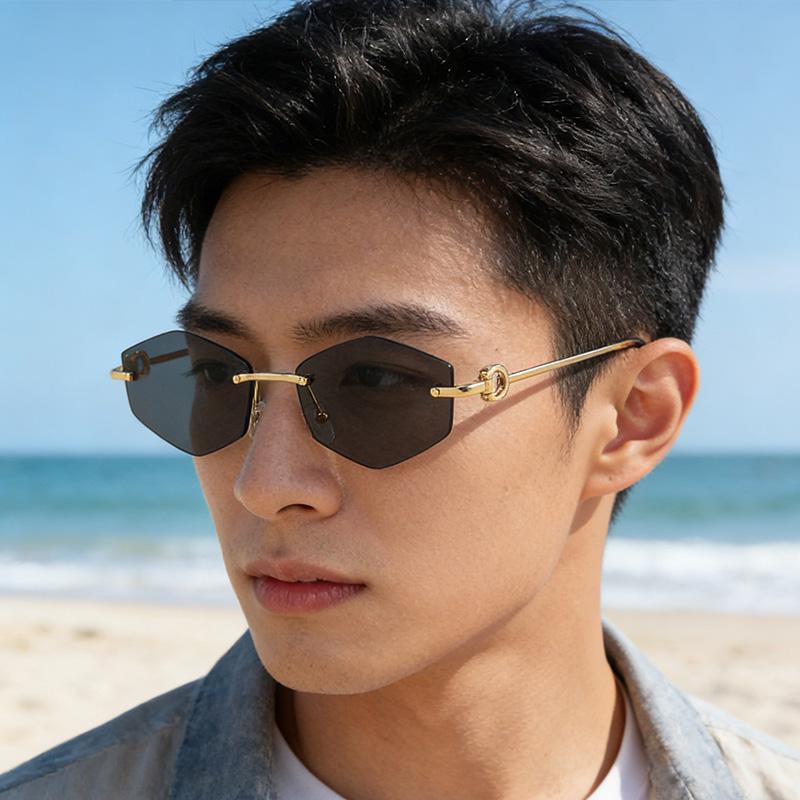 New Retro Metal Frameless High-end Sunglasses for Men and Women Fashion Trendy Outdoor Sunscreen Sunshade Glasses