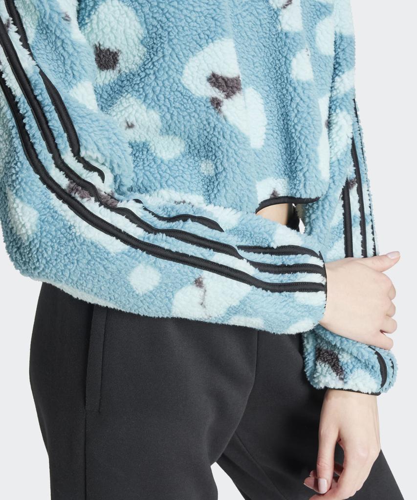 adidas Animal Print Fleece Crop Half-Zip Top - Sky Blue / Iy0148