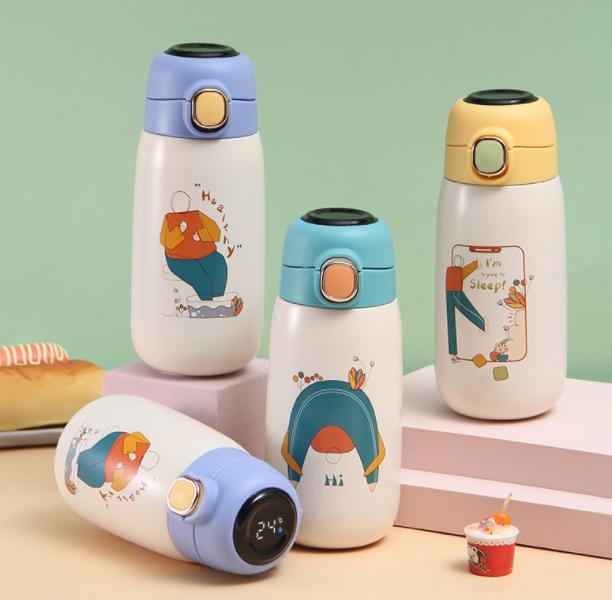 420ml Children Stainless Steel Vacuum Flask Vacuum Insulated Stainless Steel Water Bottle for Kids Cartoon Print Bottle 401-500ml