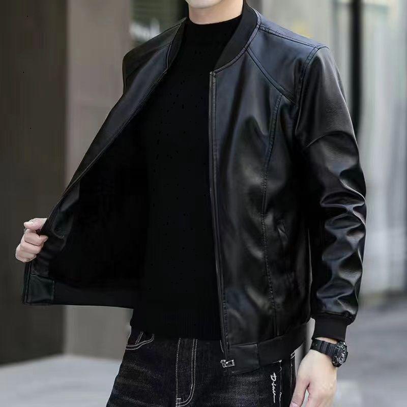 Men's Slim Fit Leather Jackets: Autumn/Winter Velvet, Motorcycle & Flight Styles, Warm & Casual, Korean Design for All Ages.