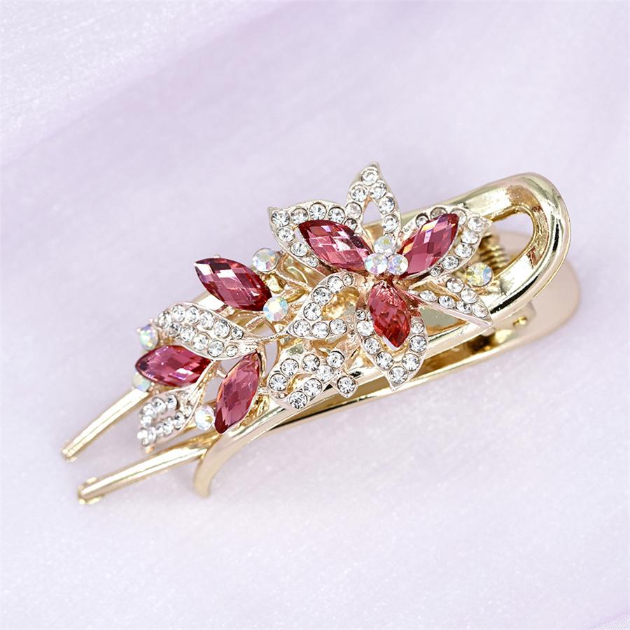 Elegant Crystal Double Flower Hair Claw Hair Grab Duckbill Clip For Women Headdress Hair Accessories Rhinestone Hairpin Headwear