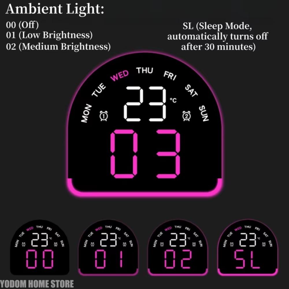 USB Powered Digital Alarm Clock with Ambient Light Temperature Date 3 Levels of Brightness Desktop Clock Dimmable LED Clock