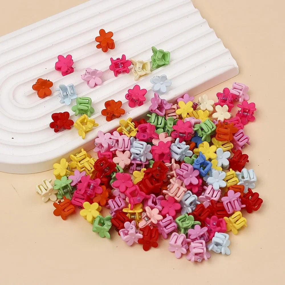 50Pcs Random Color Solid Cute Flower Y2K Compact Hair Claw Lovely Hair Decorate Clips Hairpins Kids Sweet Hair Accessories