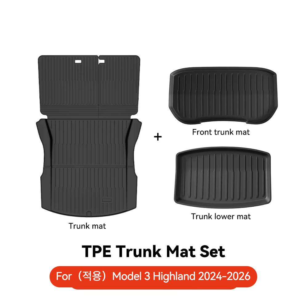 YZ TPE Car Floor Mats for Tesla Model 3 Y Highland Juniper 2019-2026 Luggage Mat Set Four Seasons Waterproof Anti-slip Trunk Mat