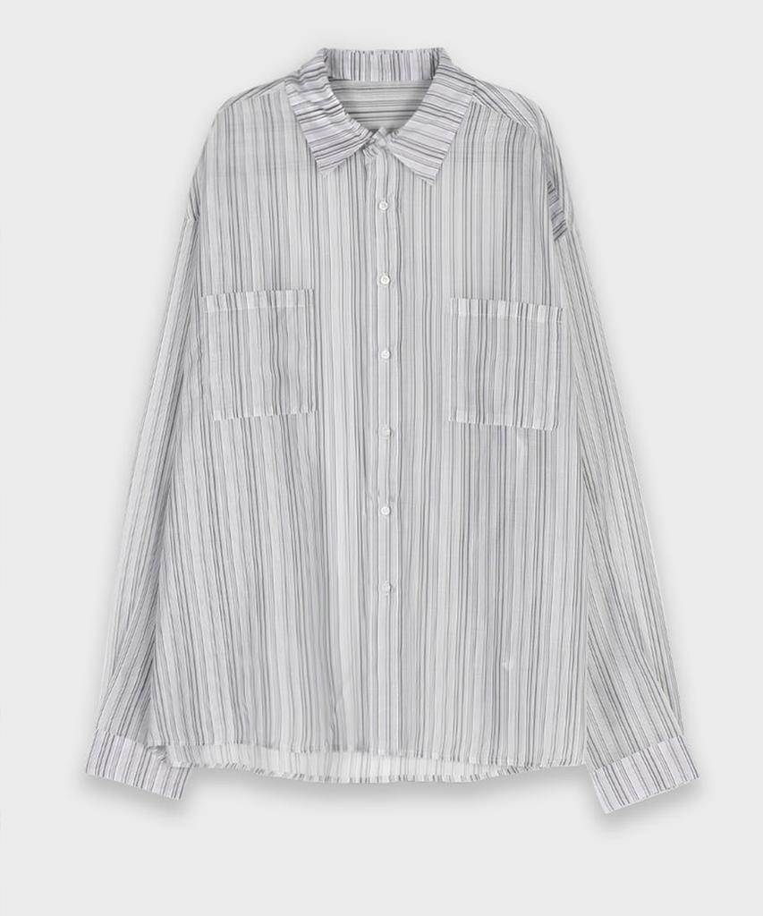 CHICKS Oversized Striped See-Through Shirt Blue