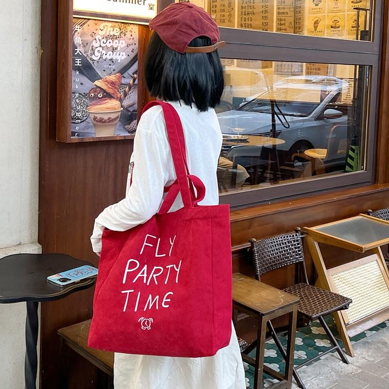 Torba na ramię z haftem literowym Torba na zakupy Torba płócienna z sztruksu Damska torebka