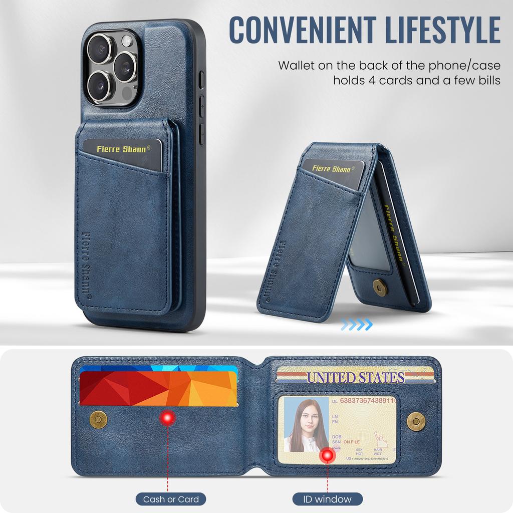 FIERRE SHANN 025 Style For iPhone 16 Pro Max Case Leather+TPU Detachable Card Slots Phone Cover