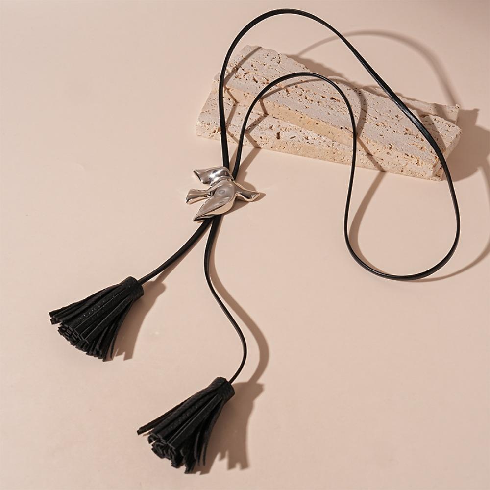 Silver Tassel Adjustable Necklace Ethnic Style PU Leather Necklace Luxury Bird Necklace  Decoration