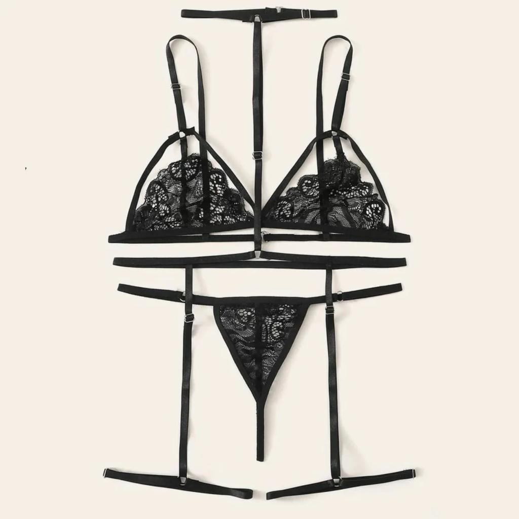 New Sexy Fashion Lace Lingerie Underwear Sleepwear Steel Ring Pajamas Garter Women Intimates Underwear Bra Panties Set Lingerie