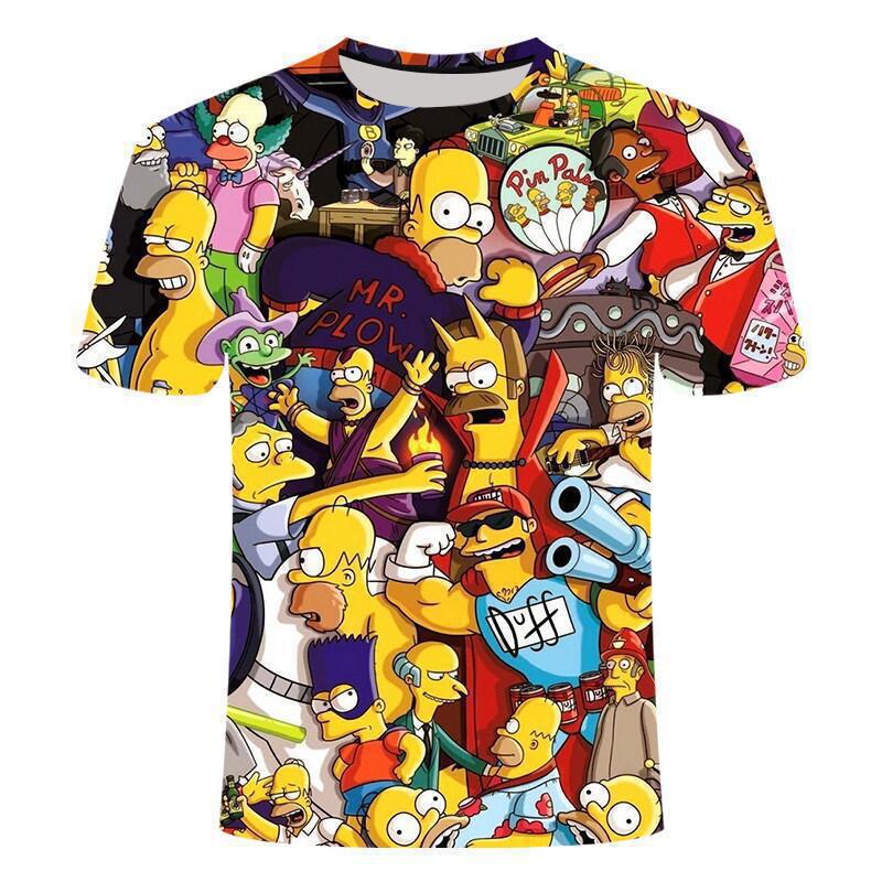 Summer Children's Classic THE SIMPSONS Cartoon Digital Stripe Available Multiple Choice Printed Loose Casual T-shirt