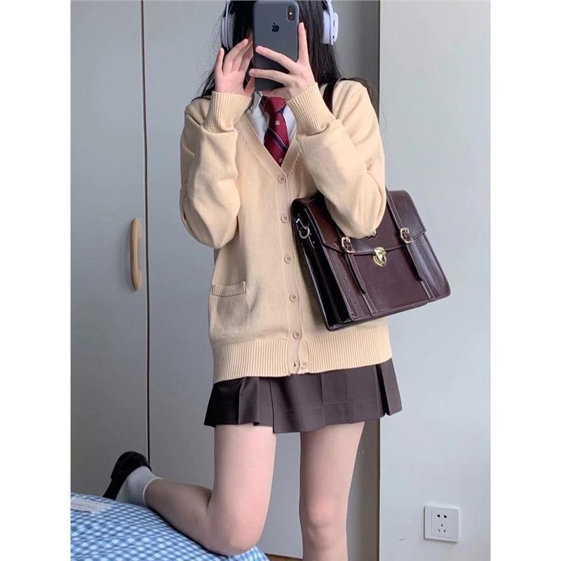 

Женский кардиган JK светло-голубого цвета - V-образный вырез, длинный рукав, вязаный свитер в стиле школьной формы для весны/осени XS