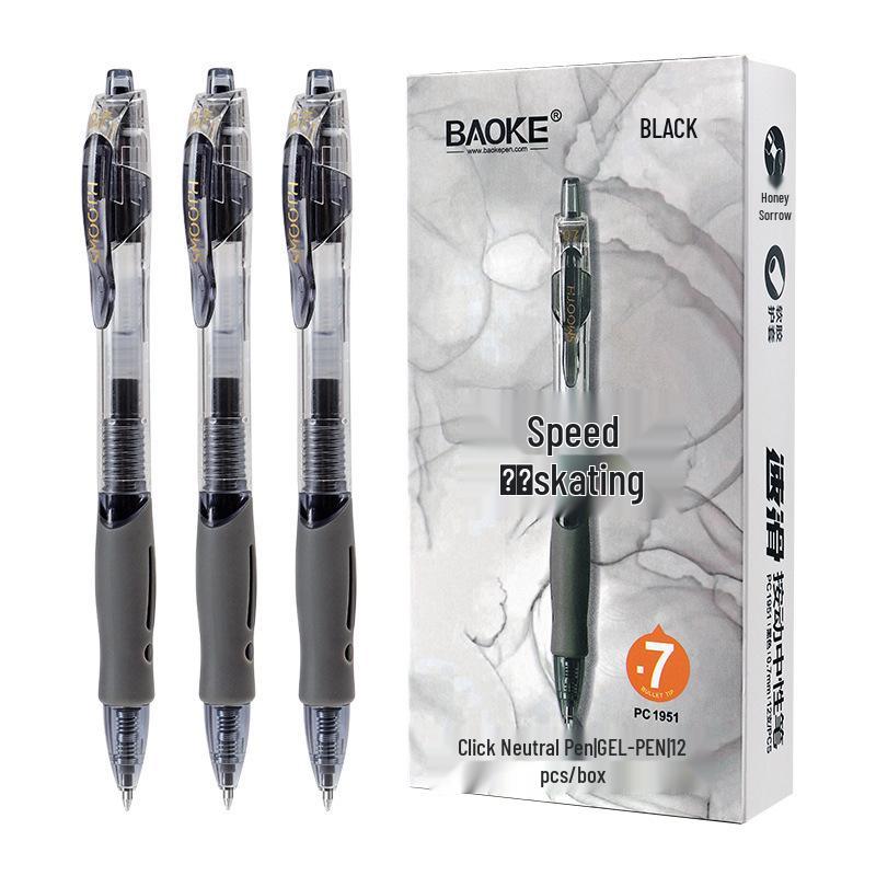 BaoKe PC1950 Clickable Bullet Tip Pen - 0.5mm Black, Red, Blue Quick-Dry Ballpoint for Signatures & Exams 0.5mm