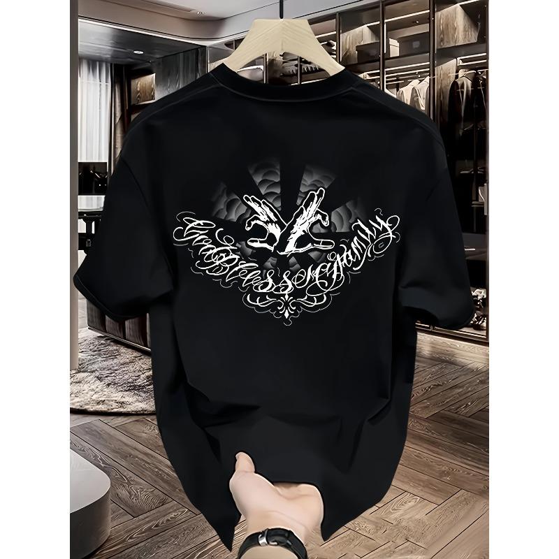 Hot Brand Print Short Sleeve T-Shirt Men S Summer New Loose Plus Size Casual Versatile Top Men S чёрный