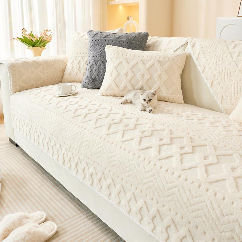 

М які зимові теплі плюшеві чохли для диванів Чехли для рушників для диванів Нековзка накидка на диван для вітальні 90x70cm білий