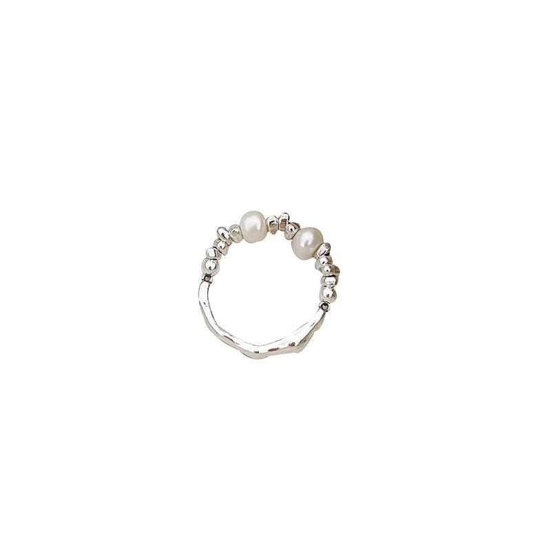 Handmade Irregular Geometric Silver  Pearl Finger Ring: Stackable, Versatile, for Women