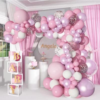 Pink White Balloon Set Metallic Confetti Pink Birthday Party Balloon For Baby Shower