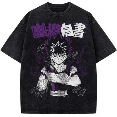 Anime YuYu Hakusho Hiei Grafik T-Shirt Herren Kurzarm Kleidung Lässig Baumwolle T-Shirt Vintage Gewaschenes T-Shirt Harajuku Herren Oberteile