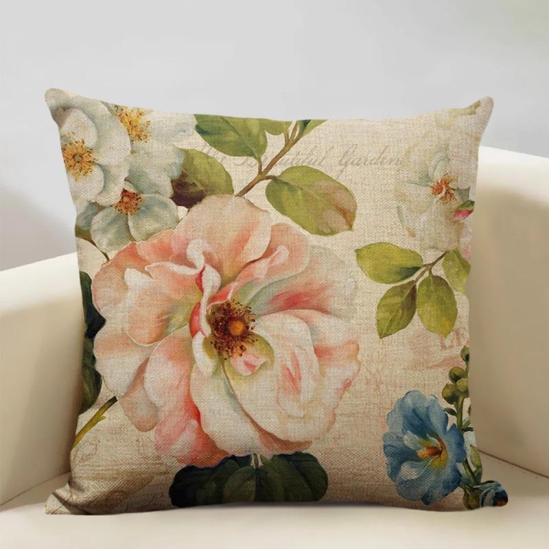 Retro Style Cushion Cover 45x45cm Linen Pillow Case Living Room Sofa Decor Pillowcase Colorful Exquisite Flower Pattern Car Seat