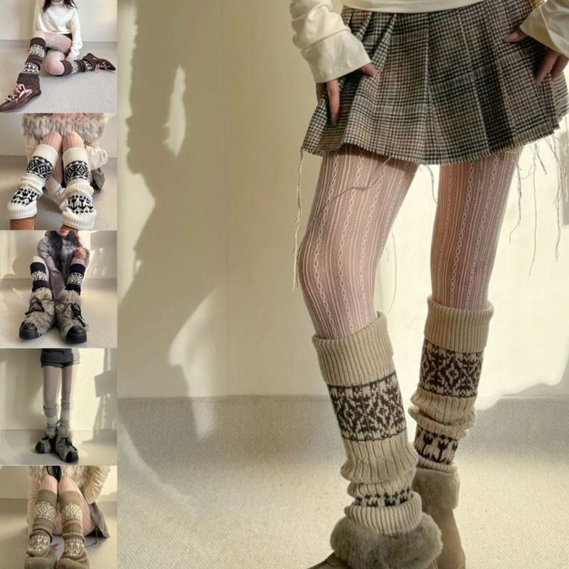 Sweet Christmas Leg Warmers Knitted Leg Sleeves Harajuku Long Leg Socks Winter Warm Boot Cuffs Toppers for Womens Girls
