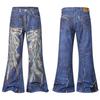 RogueWave High Street Straight Washed Dirty Ripped Blue Jeans Pants for Men Vintage Casual Loose Denim Trousers Frayed Patchwork Cargos